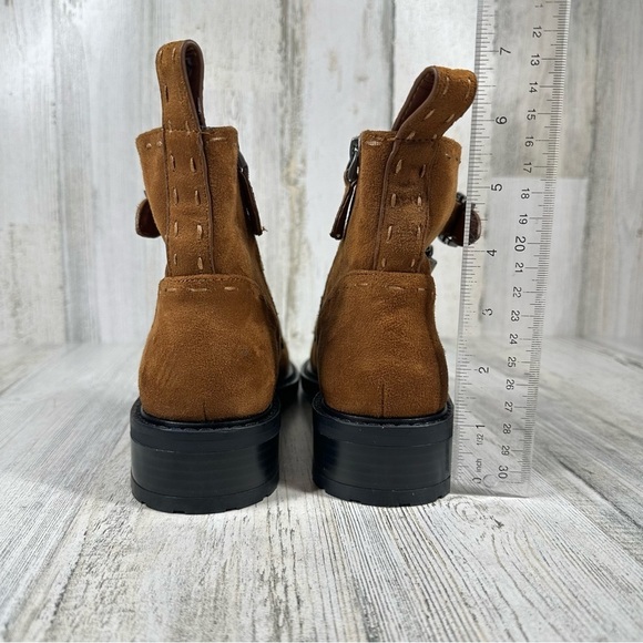 New Aerosoles Arezzo Faux Brown Suede Biker Bootie with Buckles #723 - Picture 10 of 13